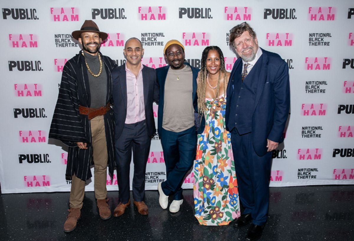 Executive Artistic Director of National Black Theatre Jonathan McCrory, Director Saheem Ali, Playwright James Ijames, Chief Executive Officer of National Black Theatre Sade Lythcott,  and Public Theater Artistic Director Oskar Eustis a at 