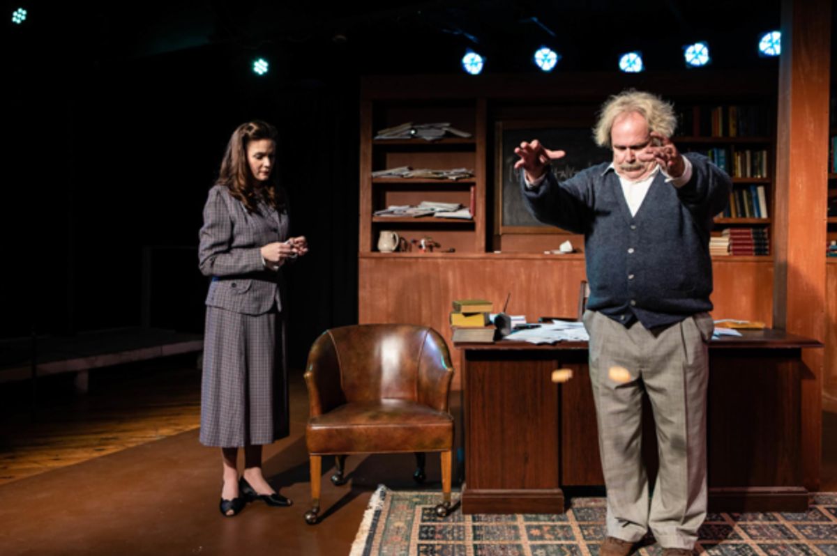 (LtoR): Anne Damman and Phil Powers in 'Relativity' by Mark St. Germain, directed by Carla Milarch at Theatre NOVA. Photography by Sean Carter Photography. at 