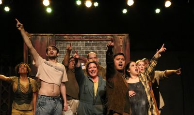 The song "Look to the Sky" in New Line Theatre's URINETOWN, 2022. Photo credit: Jill  Photo