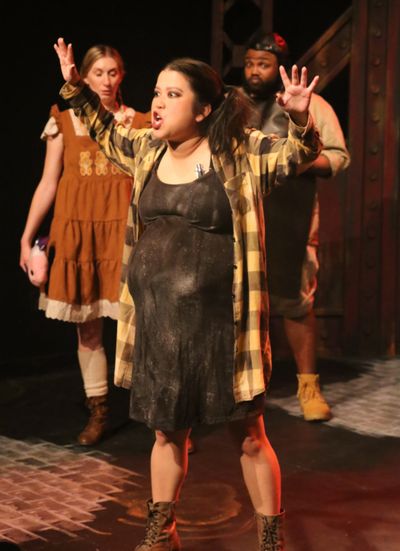 Little Becky Two Shoes (Grace Langford) sings "Snuff That Girl" in New Line Theatre's Photo