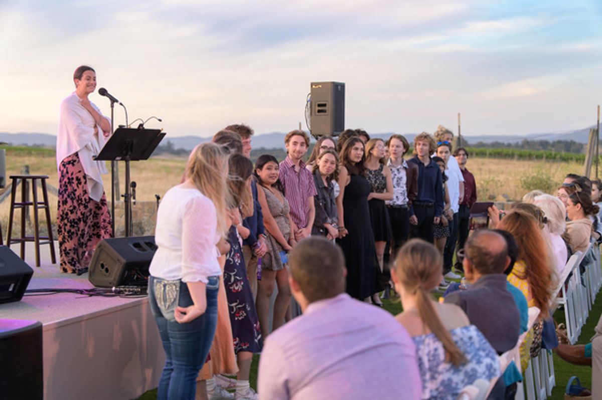 Lea Michele and the Cast of Mamma Mia! at Vintage High School at 