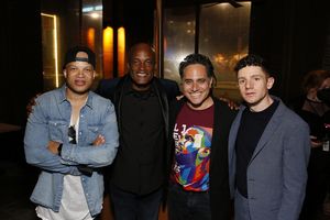 Glenn Davis, director Kenny Leon, playwright Rajiv Joseph and cast member Chris Perfe Photo