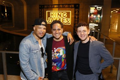 Glenn Davis, playwright Rajiv Joseph and cast member Chris Perfetti  Photo