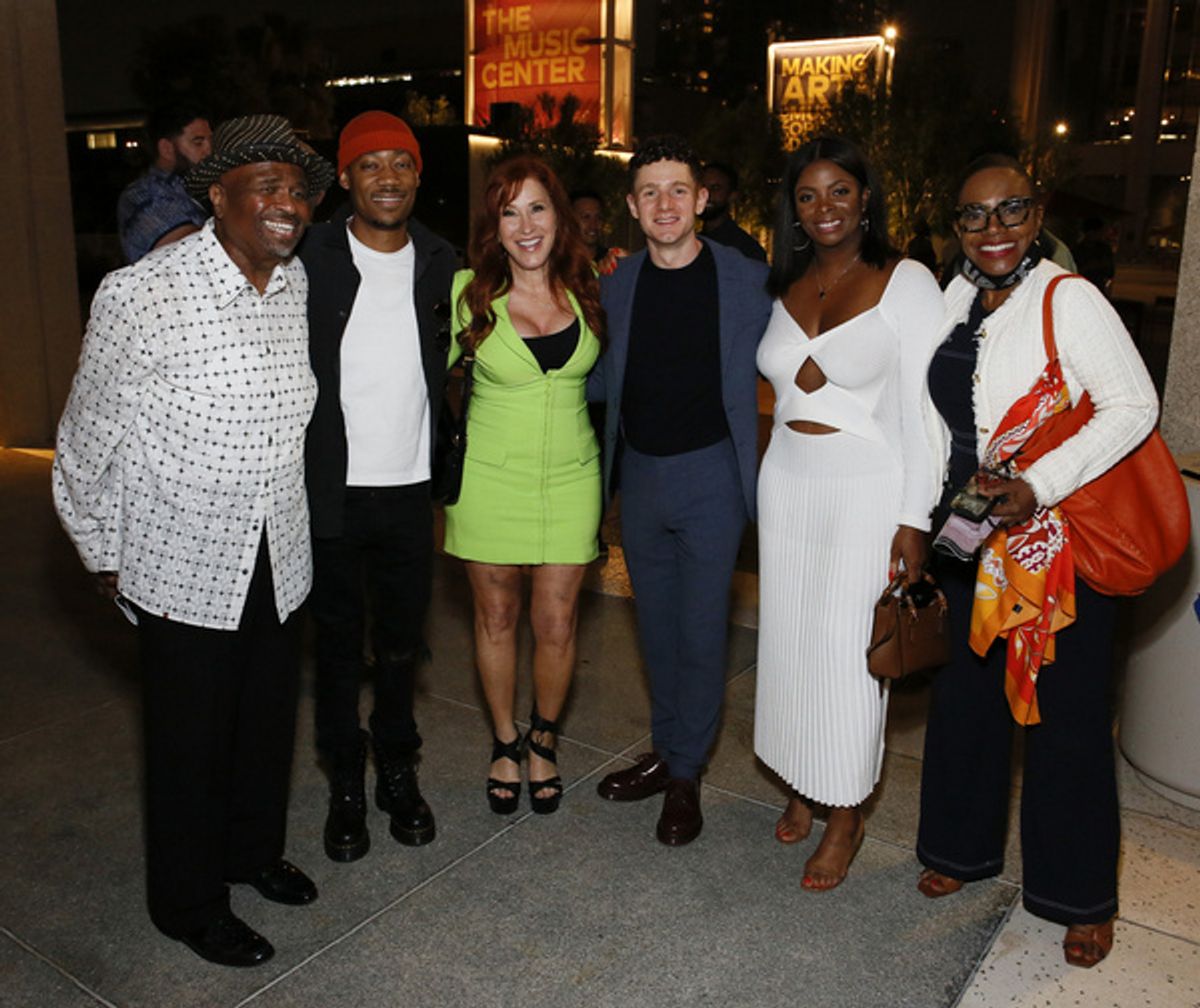 From left, actors William Stanford Davis, Tyler James Williams, Lisa Ann Walter, cast member Chris Perfetti with actors Janelle James and Sheryl Lee Ralph after the opening night performance of ?King  at 