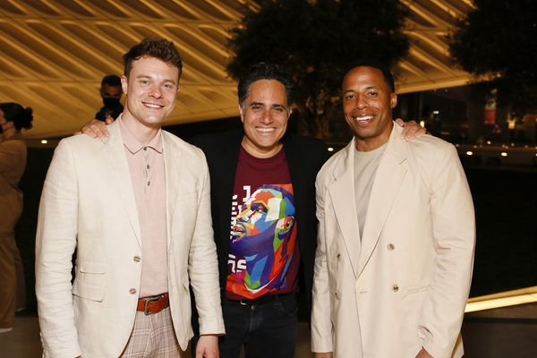 From left, company member Curtis Edward Jackson, playwright Rajiv Joseph and company  Photo