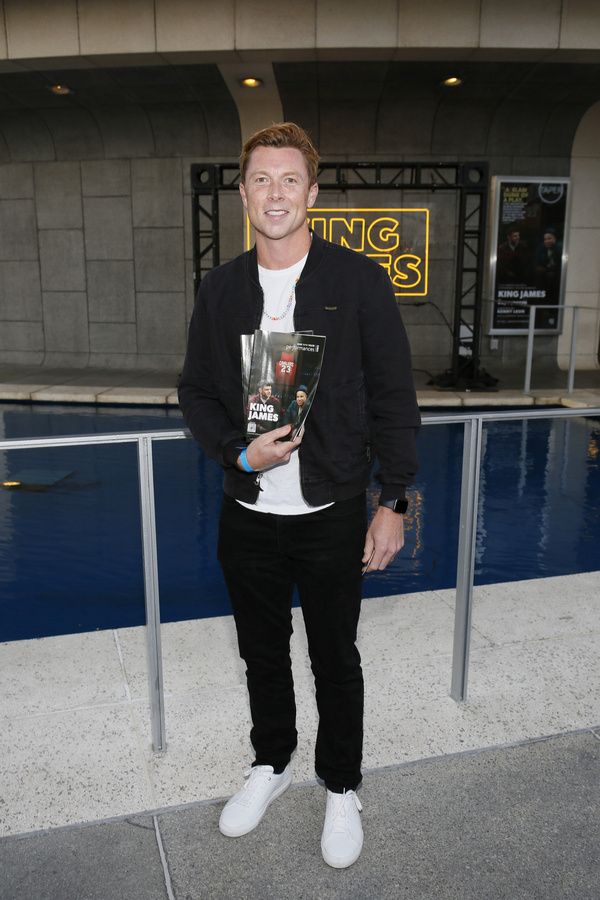 Actor Sam Daly arrives before the opening night performance of ?King James? at Center Photo