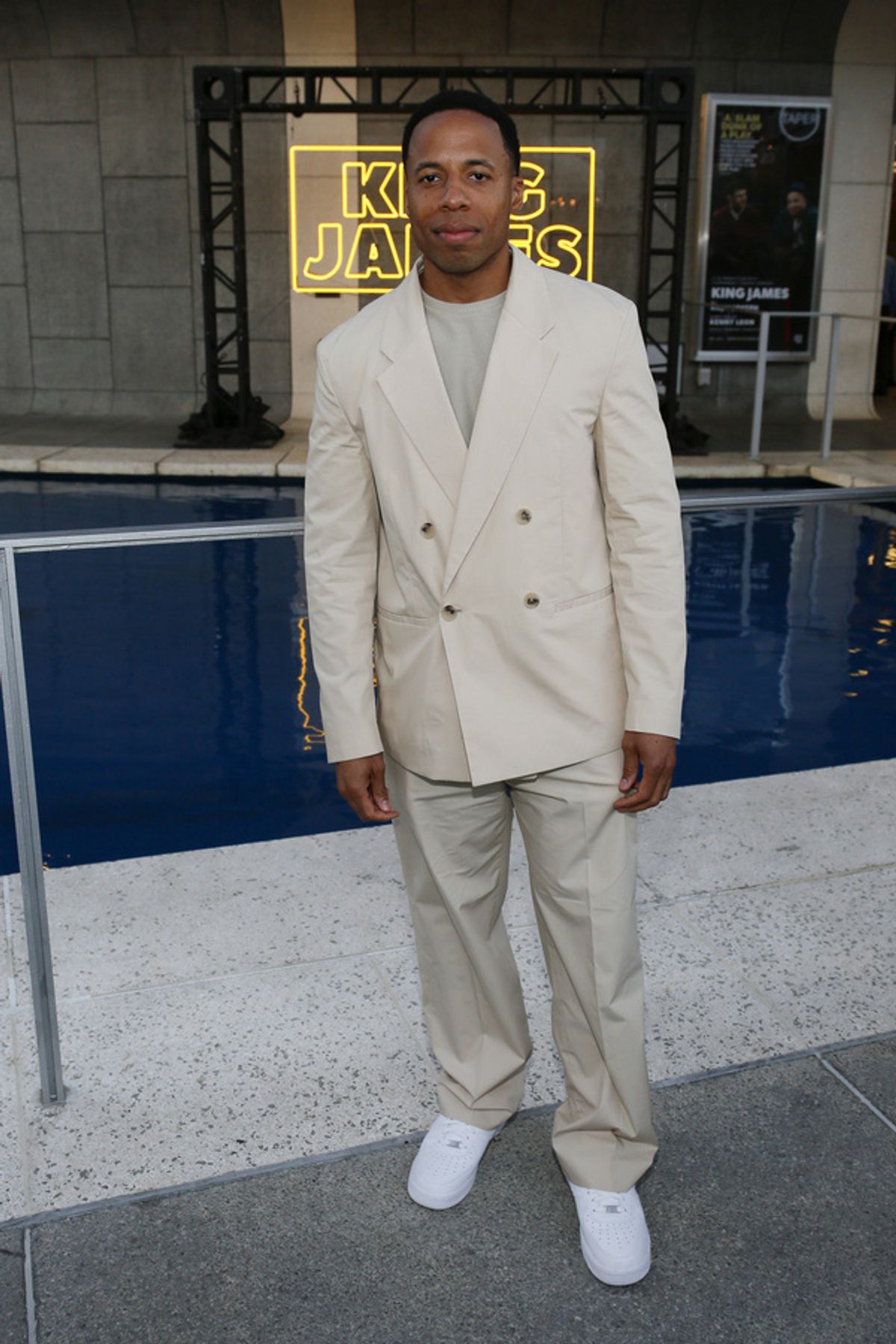 Company member Dante Alexander arrives before the opening night performance of ?King James? at Center Theatre Group/Mark Taper Forum on June 8, 2022, in Los Angeles, California.  (Photo by Ryan Miller at 