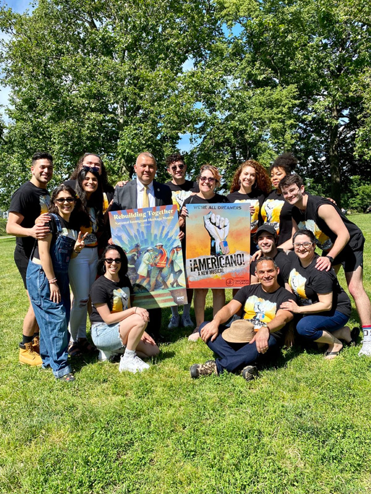 Company members with Manuel Castro at Photos: Inside ¡AMERICANO! the Musical in the Park, a Celebration of National Immigrant Heritage Month