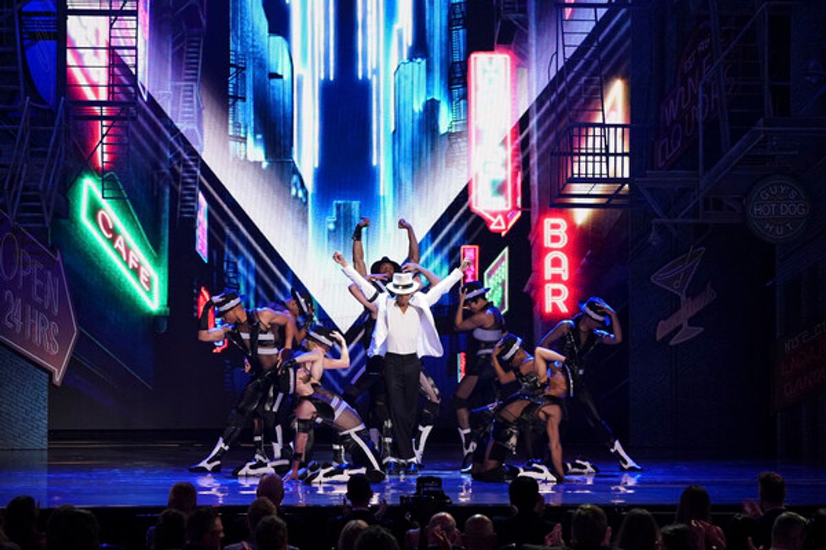 Myles Frost and the cast of 'MJ' at THE 75TH ANNUAL TONY AWARDS, live from Radio City Music Hall in New York City, Sunday, June 12 on the CBS Television Network. Emmy Award winners Darren Criss and Julianne Hough co-host THE TONY AWARDS: ACT ONE, an hour of exclusive content streaming live only on Paramount+, followed by Academy Award winner and Tony Award nominee Ariana DeBose hosting THE 75TH ANNUAL TONY AWARDS.  Photo: Mary Kouw/CBS ©2022 CBS Broadcasting, Inc. All Rights Reserved  at 