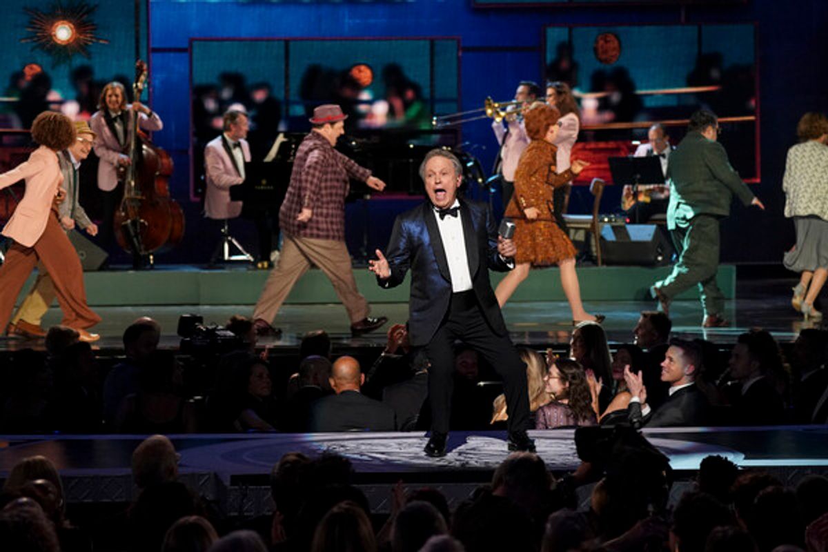 Billy Crystal from 'Mr. Saturday Night' at THE 75TH ANNUAL TONY AWARDS, live from Radio City Music Hall in New York City, Sunday, June 12 on the CBS Television Network. Emmy Award winners Darren Criss and Julianne Hough co-host THE TONY AWARDS: ACT ONE, an hour of exclusive content streaming live only on Paramount+, followed by Academy Award winner and Tony Award nominee Ariana DeBose hosting THE 75TH ANNUAL TONY AWARDS.  Photo: Mary Kouw/CBS ©2022 CBS Broadcasting, Inc. All Rights Reserved  at 
