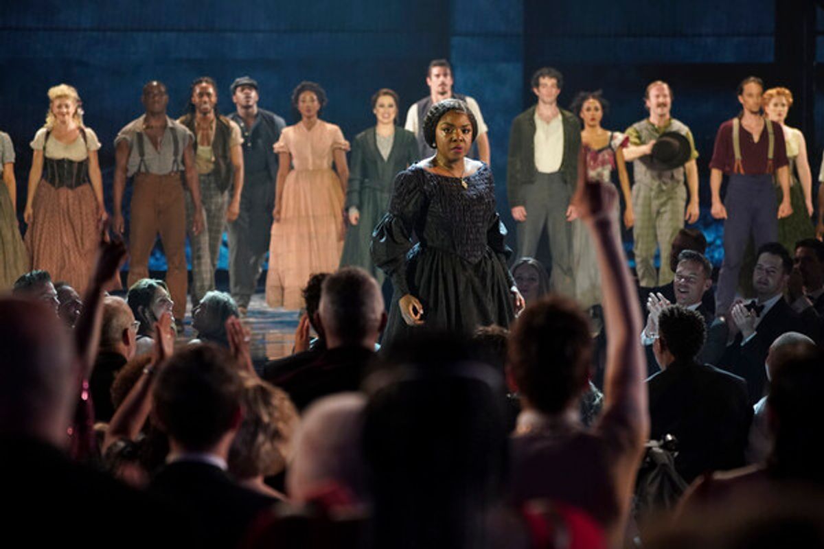 Joaquina Kalukango and the cast of 'Paradise Square' at THE 75TH ANNUAL TONY AWARDS, live from Radio City Music Hall in New York City, Sunday, June 12 on the CBS Television Network. Emmy Award winners Darren Criss and Julianne Hough co-host THE TONY AWARDS: ACT ONE, an hour of exclusive content streaming live only on Paramount+, followed by Academy Award winner and Tony Award nominee Ariana DeBose hosting THE 75TH ANNUAL TONY AWARDS.  Photo: Mary Kouw/CBS ©2022 CBS Broadcasting, Inc. All Rights Reserved  at 