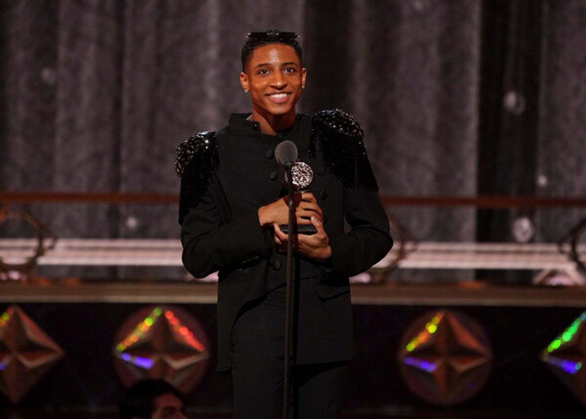 Myles Frost from 'MJ' at THE 75TH ANNUAL TONY AWARDS, live from Radio City Music Hall in New York City, Sunday, June 12 on the CBS Television Network. Emmy Award winners Darren Criss and Julianne Hough co-host THE TONY AWARDS: ACT ONE, an hour of exclusive content streaming live only on Paramount+, followed by Academy Award winner and Tony Award nominee Ariana DeBose hosting THE 75TH ANNUAL TONY AWARDS.  Photo: Mary Kouw/CBS ©2022 CBS Broadcasting, Inc. All Rights Reserved  at 