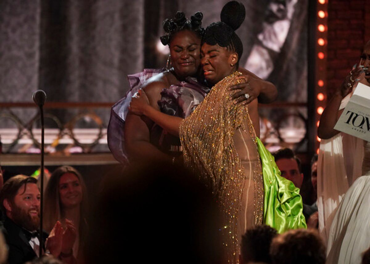 Danielle Brooks and Joaquina Kalukango from 'Paradise Square' at THE 75TH ANNUAL TONY AWARDS, live from Radio City Music Hall in New York City, Sunday, June 12 on the CBS Television Network. Emmy Award winners Darren Criss and Julianne Hough co-host THE TONY AWARDS: ACT ONE, an hour of exclusive content streaming live only on Paramount+, followed by Academy Award winner and Tony Award nominee Ariana DeBose hosting THE 75TH ANNUAL TONY AWARDS.  Photo: Mary Kouw/CBS ©2022 CBS Broadcasting, Inc. All Rights Reserved  at 