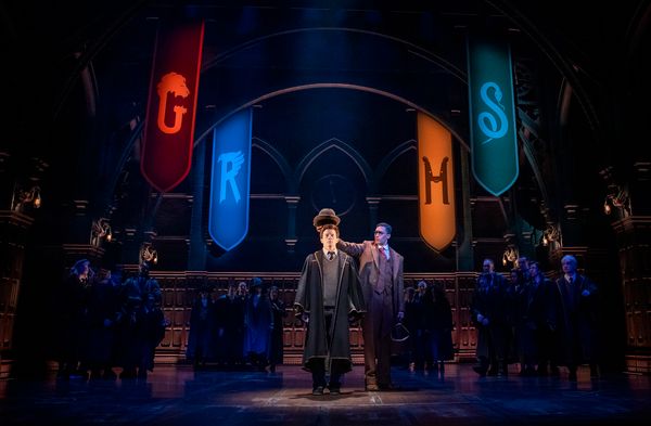 Luke Kimball as Albus Potter and Kaleb Alexander as Sorting Hat, and company. Photo