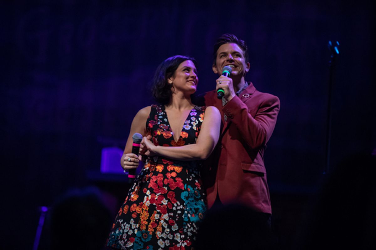 At Wednesday’s Princeton Festival tribute to Stephen Sondheim, Alyssa Giannetti and Jason Forbach read excerpts of Sondheim’s letters between performing songs from his Broadway shows with pianist and Music Director Matthew Stephens at 