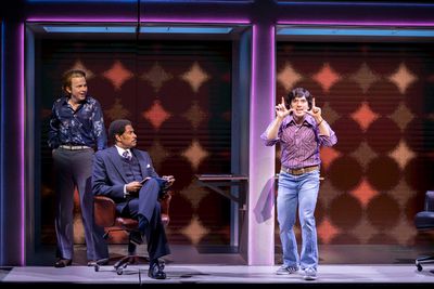 Eric Ankrim, Timothy McCuen Piggee, and Jarrod Spector in Bruce at Seattle Rep. Photo