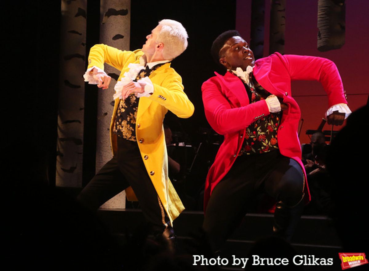 Gavin Creel as 'The Wolf/Cinderella’s Prince' and Joshua Henry as 'Rapunzel’s Prince'  at 