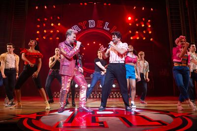 Jason Donovan and Peter Andre at the curtain call for Grease, credit Piers Allardyce Photo