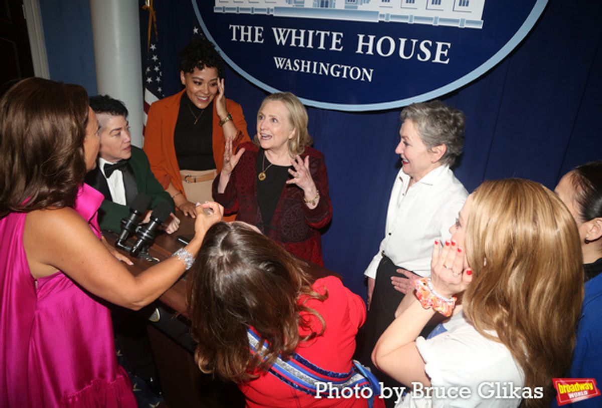 Hillary Clinton chats with the cast  at 