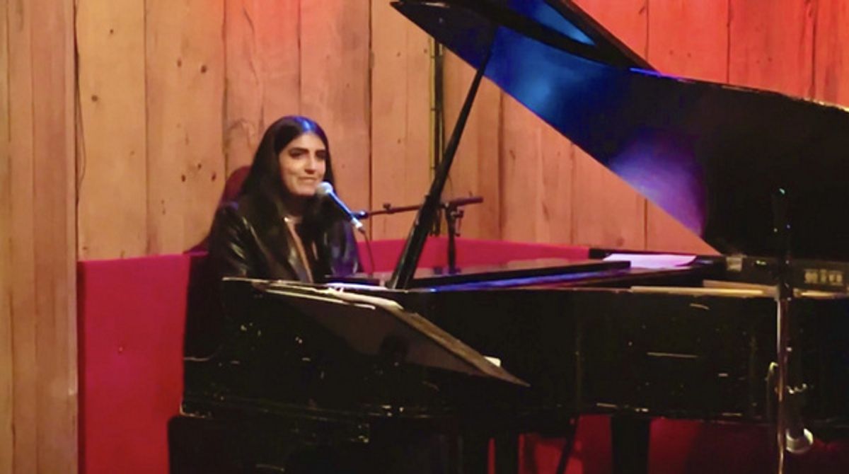 Petra Jarrar singing original song LOVE AGAIN at THE VIOLET HOUR hosted by Mikayla Petrilla at Rockwood Music Hall at 