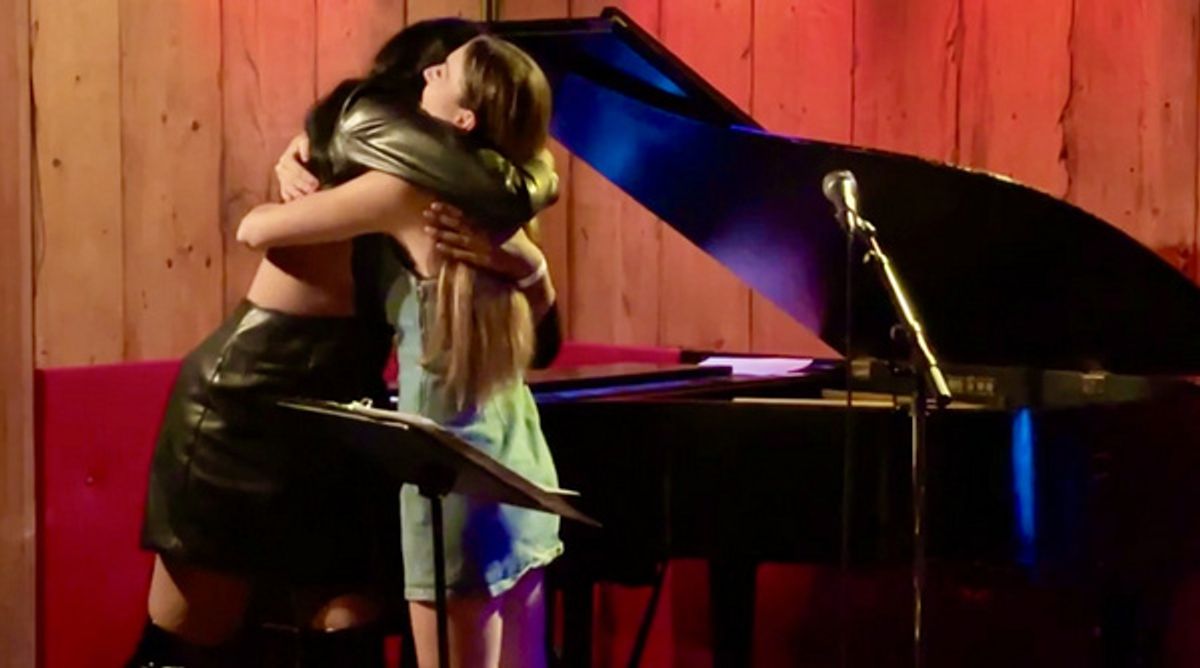 Petra Jarrar and Mikayla Petrilla singing Jarrar''s original song REBEL at THE VIOLET HOUR hosted by Mikayla Petrilla at Rockwood Music Hall at 