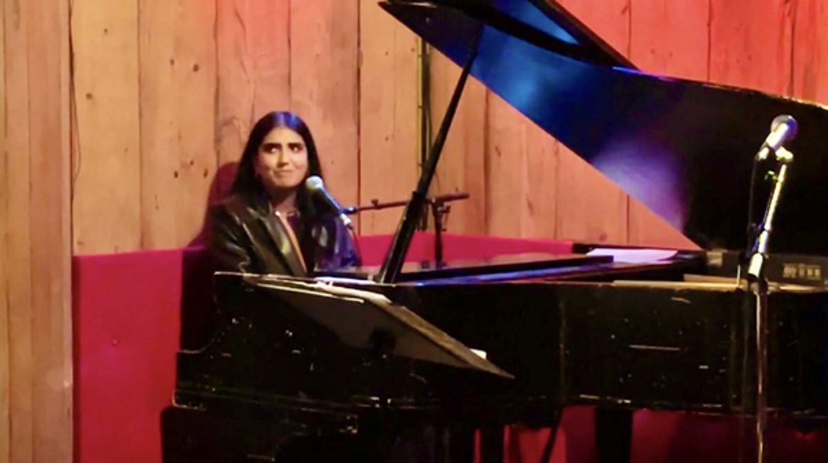 Petra Jarrar singing original song LOVE AGAIN at THE VIOLET HOUR hosted by Mikayla Petrilla at Rockwood Music Hall at 