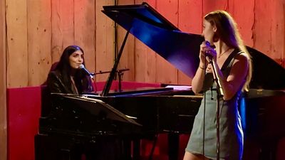Petra Jarrar and Mikayla Petrilla singing Jarrar''s original song REBEL at THE VIOLET Photo