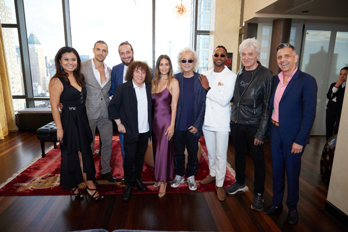 Host Sophie Qi, Gian Marco Schiaretti (Gringoire), Angelo DelVecchio (Quasimodo), composer Richard Cocciante, Tiba Hawaji (Esmeralda), author Luc Plamondon, Jay (Clopin), Daniel Lavoie (Frollo), host Ken Dingledine.  Photo by Jeremy Daniel. at 