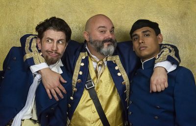 Joshua Koehn as Benedick, Tom O''Hare as Don Pedro and Devin Romero as Claudio in MUC Photo