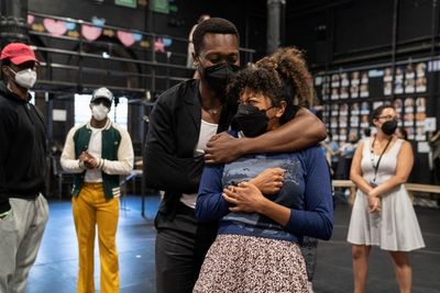 Ato Blankson-Wood and Rebecca Naomi Jones (center), and the company  Photo