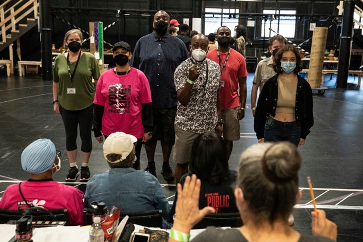 The company at Photos: See Ato Blankson-Wood, Rebecca Naomi Jones & More in Rehearsal for Free Shakespeare in the Park's AS YOU LIKE IT