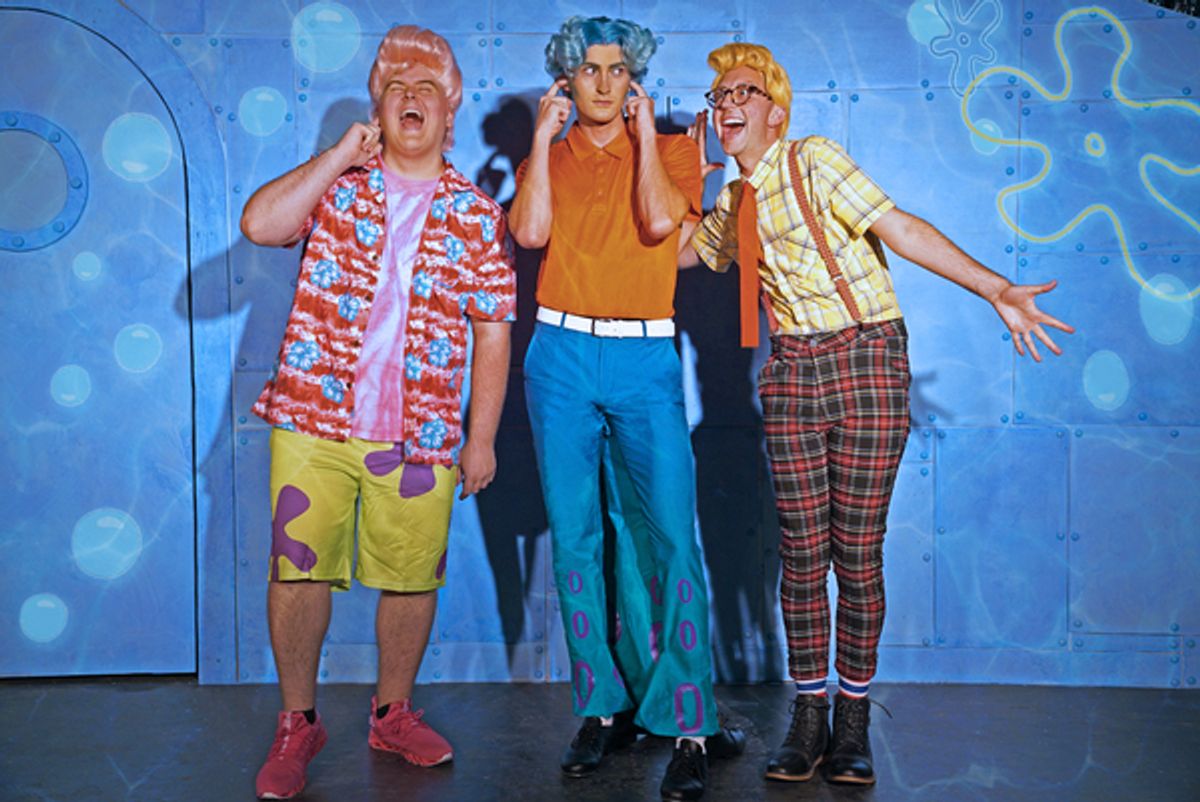 Nick DiSandro as SpongeBob Squarepants, Andrew Sparks as Patrick Star & Thomas Greene as Squidward Q. Tentacles at 