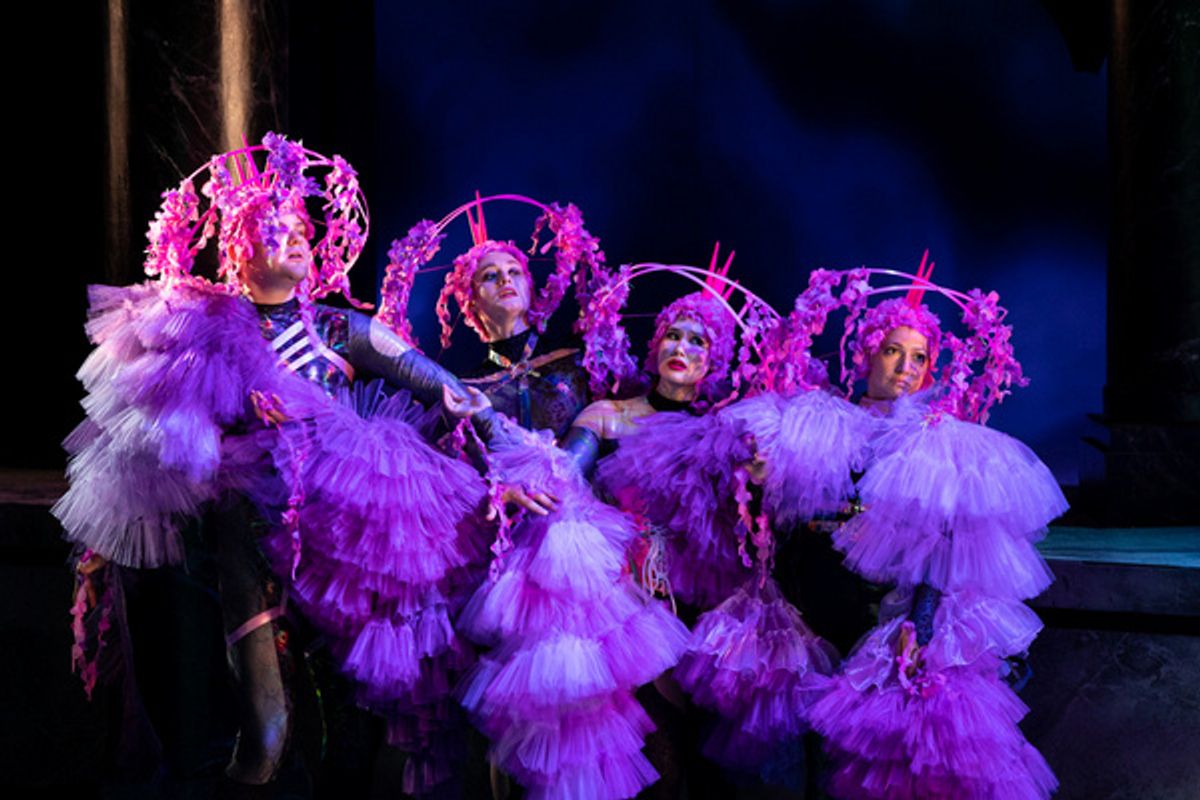The Old Globe - Brett Cassidy as Mustardseed, Maggie Walters as Moth, Camilla Leonard as Cobweb, and Jacqui Dupr  as Peaseblossom in A Midsummer Night's Dream. Photo by Rich Soublet II. at 