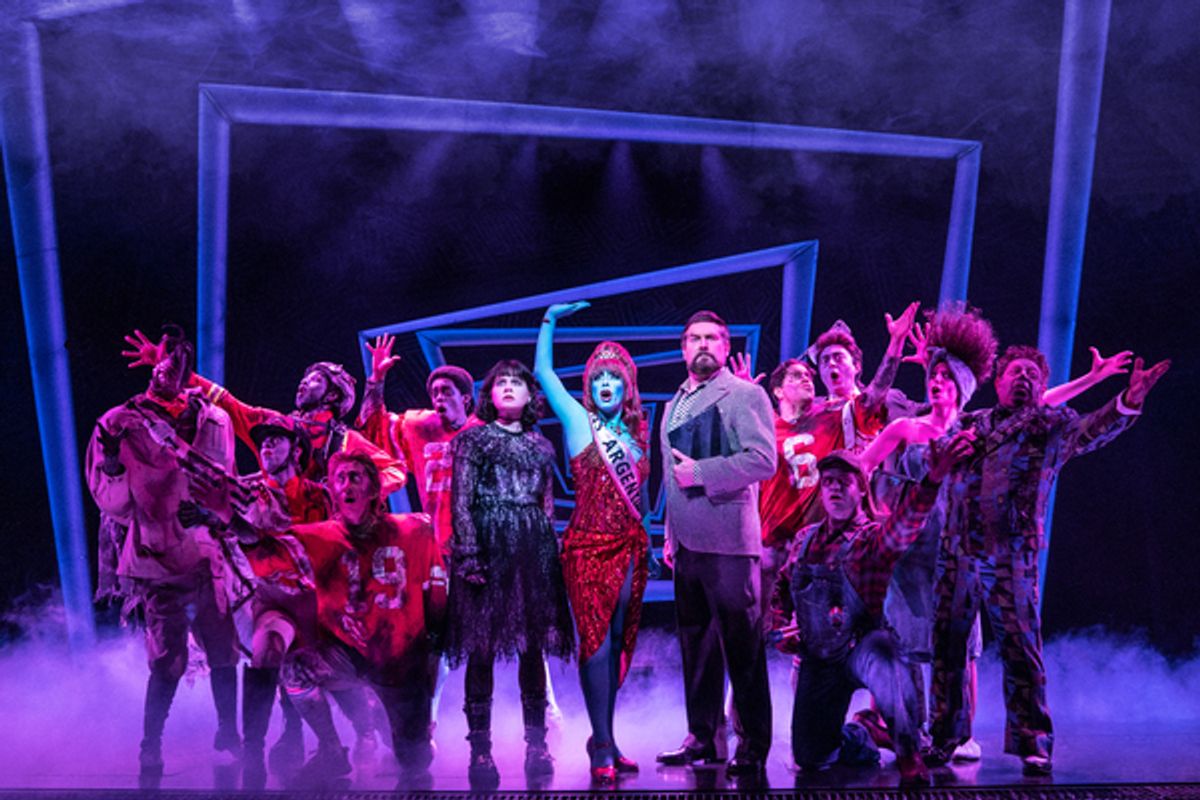 Elizabeth Teeter, Natalie Charle Ellis, Adam Dannheisser, and the cast of Beetlejuice at 