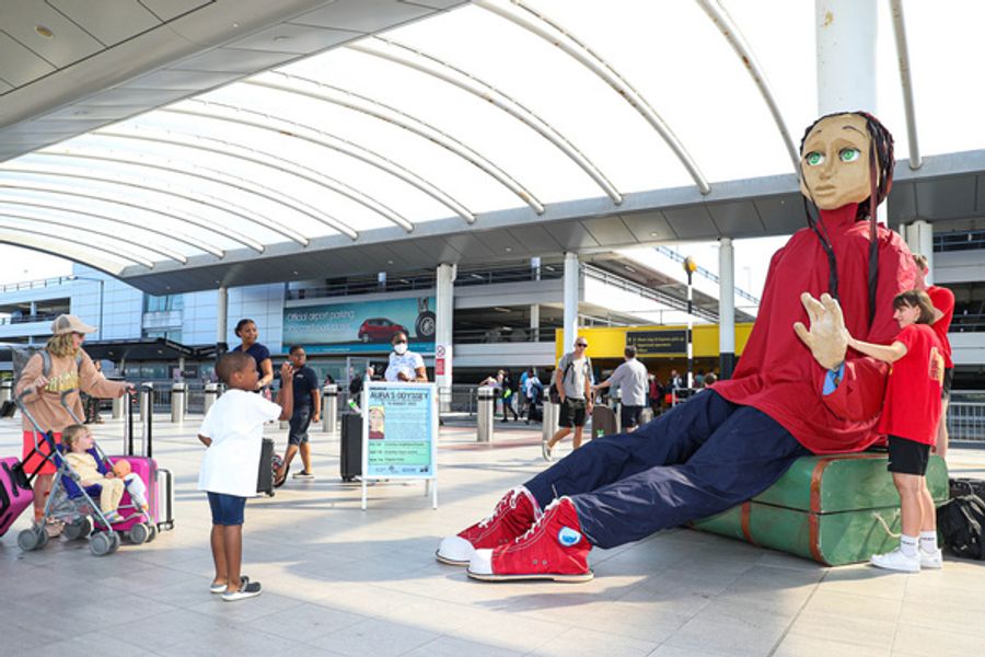 Photos: Five Metre-tall Puppet Aura Lands At Gatwick As Part Of Creative Crawley  Image