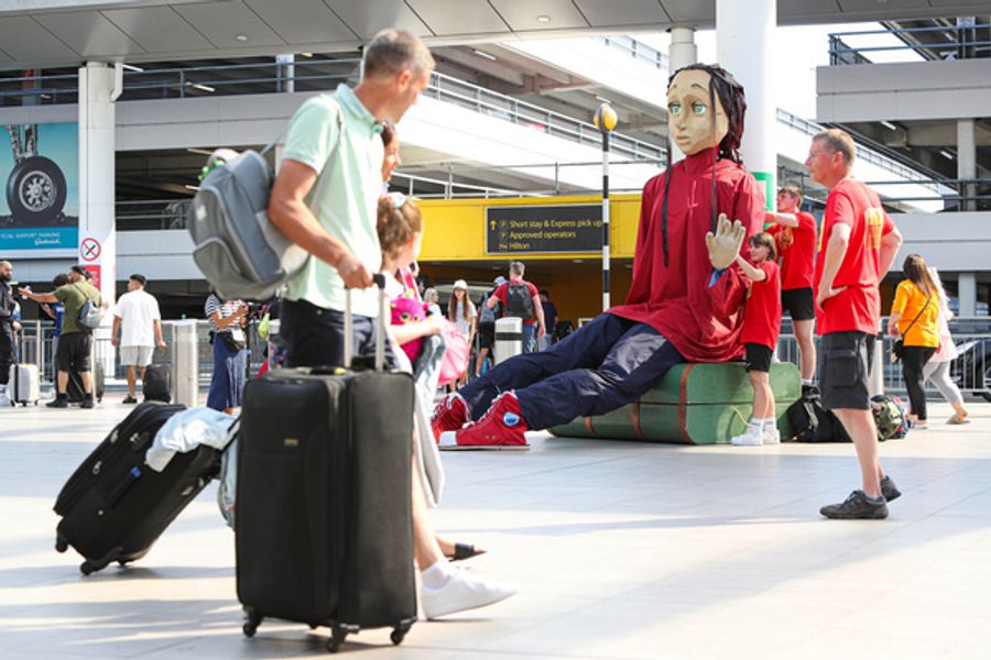 Photos: Five Metre-tall Puppet Aura Lands At Gatwick As Part Of Creative Crawley  Image