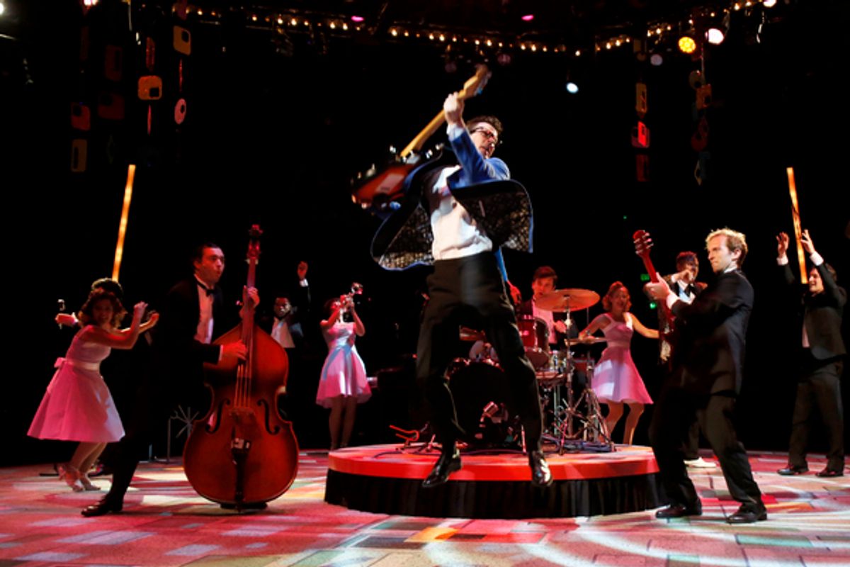 Matt McClure (Buddy Holly) and the cast of BUDDY - THE BUDDY HOLLY STORY at 