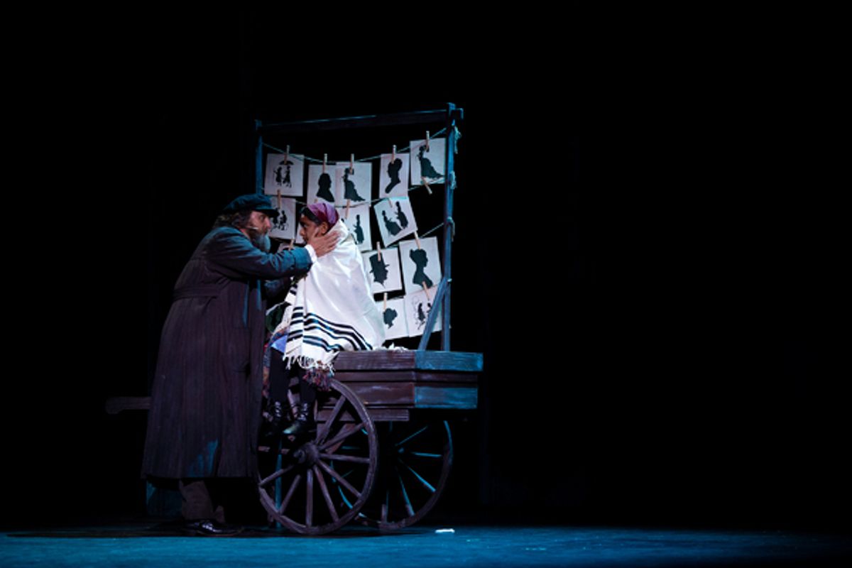 Geno Carr as Tateh (left) and Leila Manuel as The Little Girl
 at 