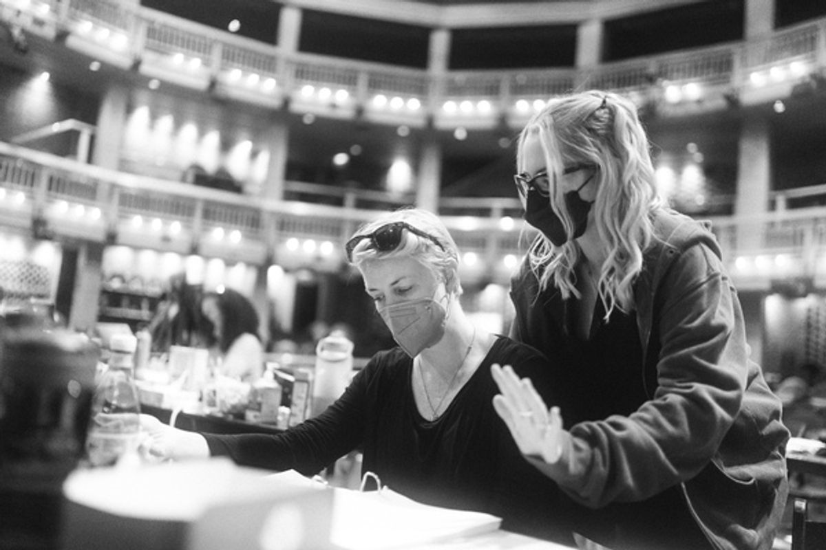 Carmel Dean (Music Supervisor / Co-Orchestrations / Co-Arrangements) and Ingrid Michaelson (music & lyrics) in rehearsal for The Notebook at 