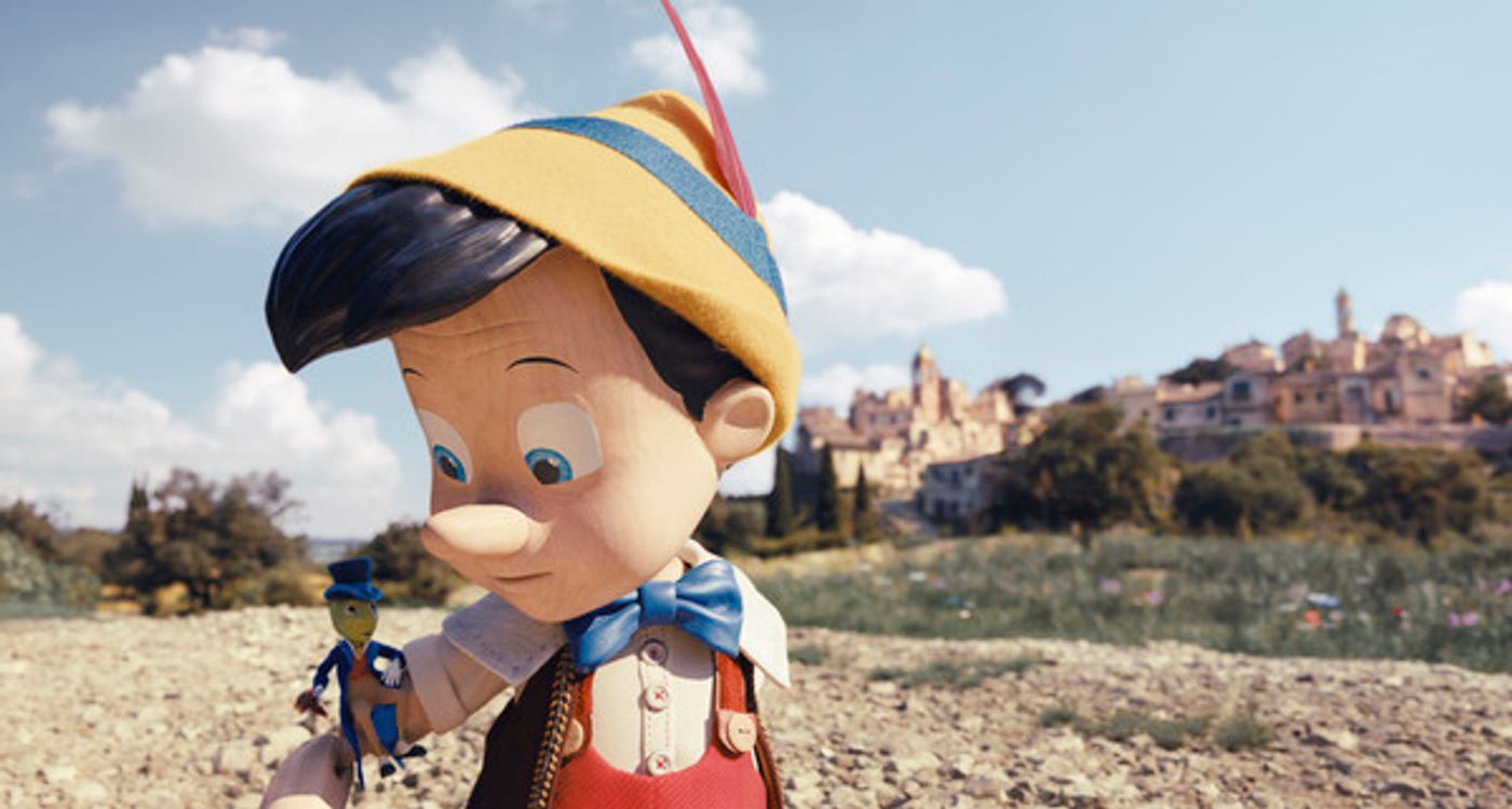 Jiminy Cricket (voiced by Joseph Gordon-Levitt) and Pinocchio (voiced by Benjamin Evan Ainsworth) in Disneys live-action PINOCCHIO