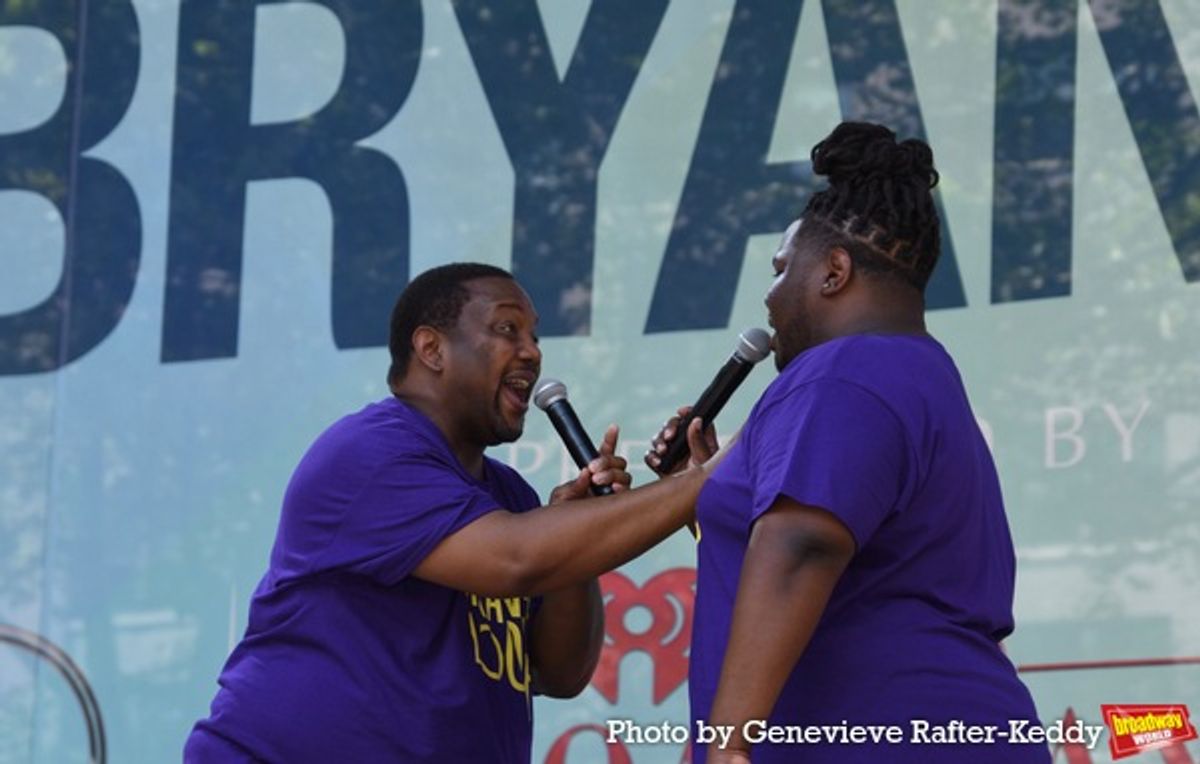 John-Andrew Morrison and Kyle Freeman at Photos: SIX, BEETLEJUICE, A STRANGE LOOP and MOULIN ROUGE! Perform At BROADWAY IN BRYANT PARK