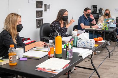 Assistant Director Jane Skapek, Director Katie McHugh, Stage Management team Merrick  Photo