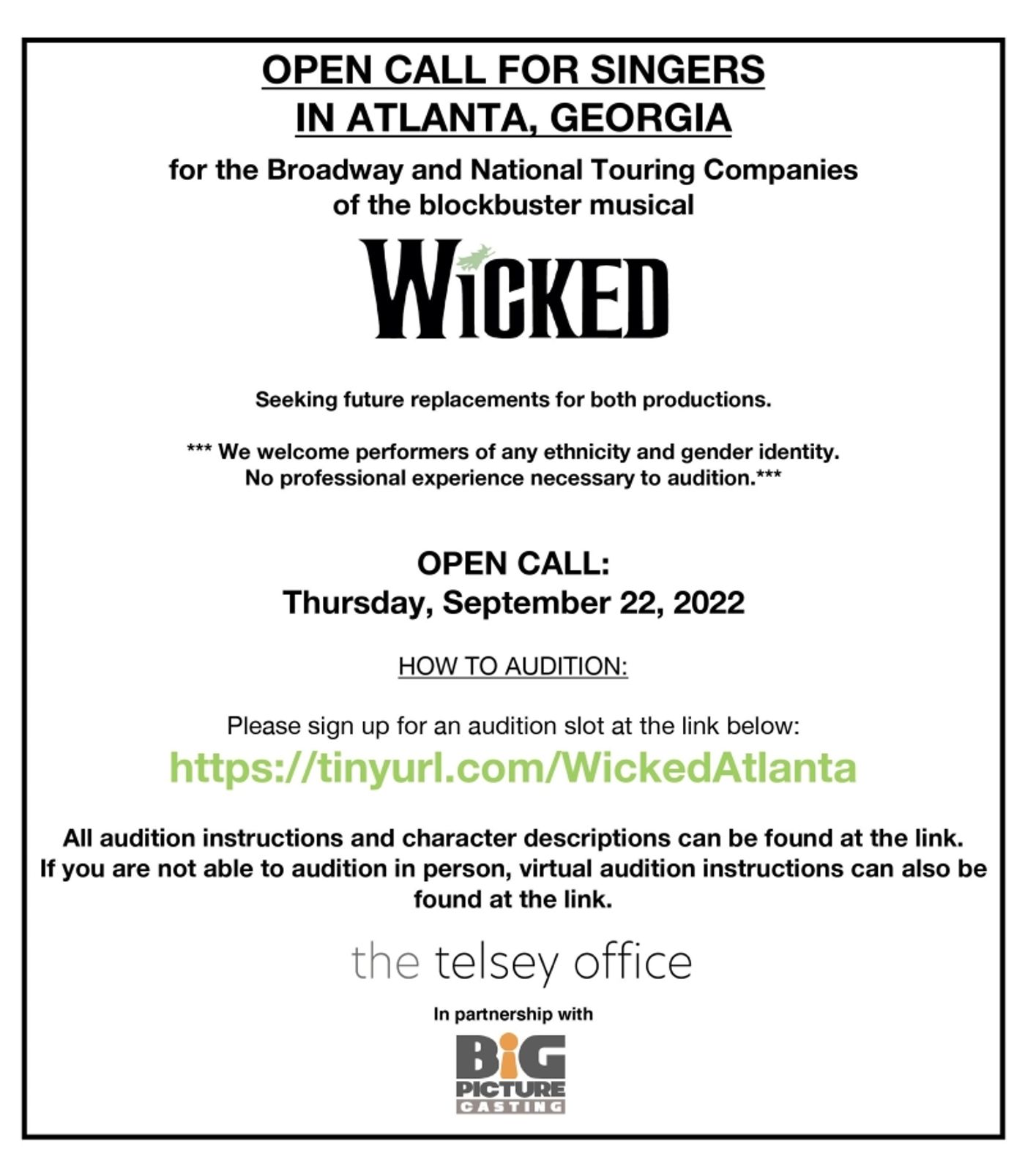 WICKED Will Hold Open Call Auditions in Atlanta  Image