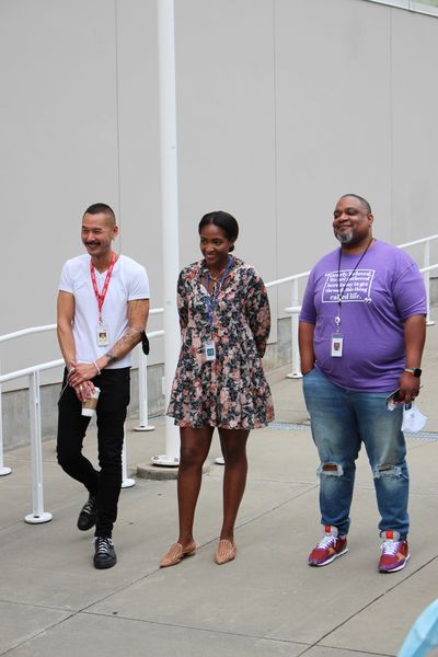 Scenic and Costume Designer Lex Liang, actor Shakirah DeMesier, and Marketing & Publi Photo
