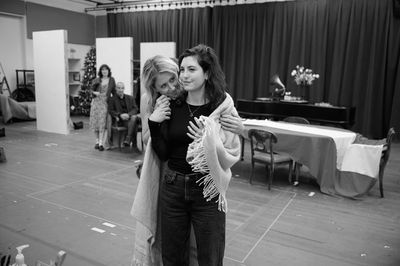 Caissie Levy and Tedra Millan (foreground); Colleen Litchfield and Daniel Cantor (bac Photo