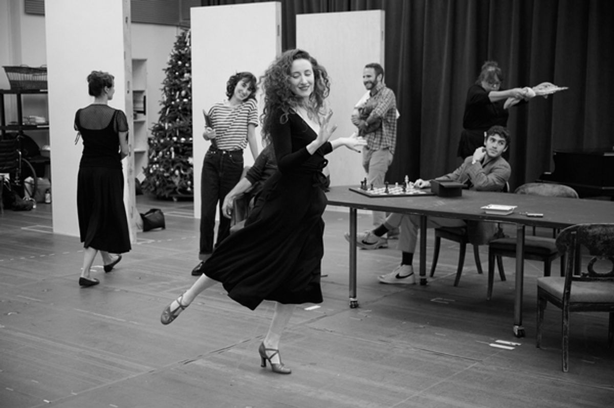 Sara Topham (facing away), Colleen Litchfield, Eden Epstein (front), Matt Harrington, Gina Ferrall, Jesse Aaronson at 