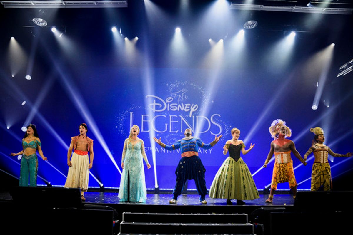 Cast members from Aladdin, Frozen, and The Lion King on Broadway at 