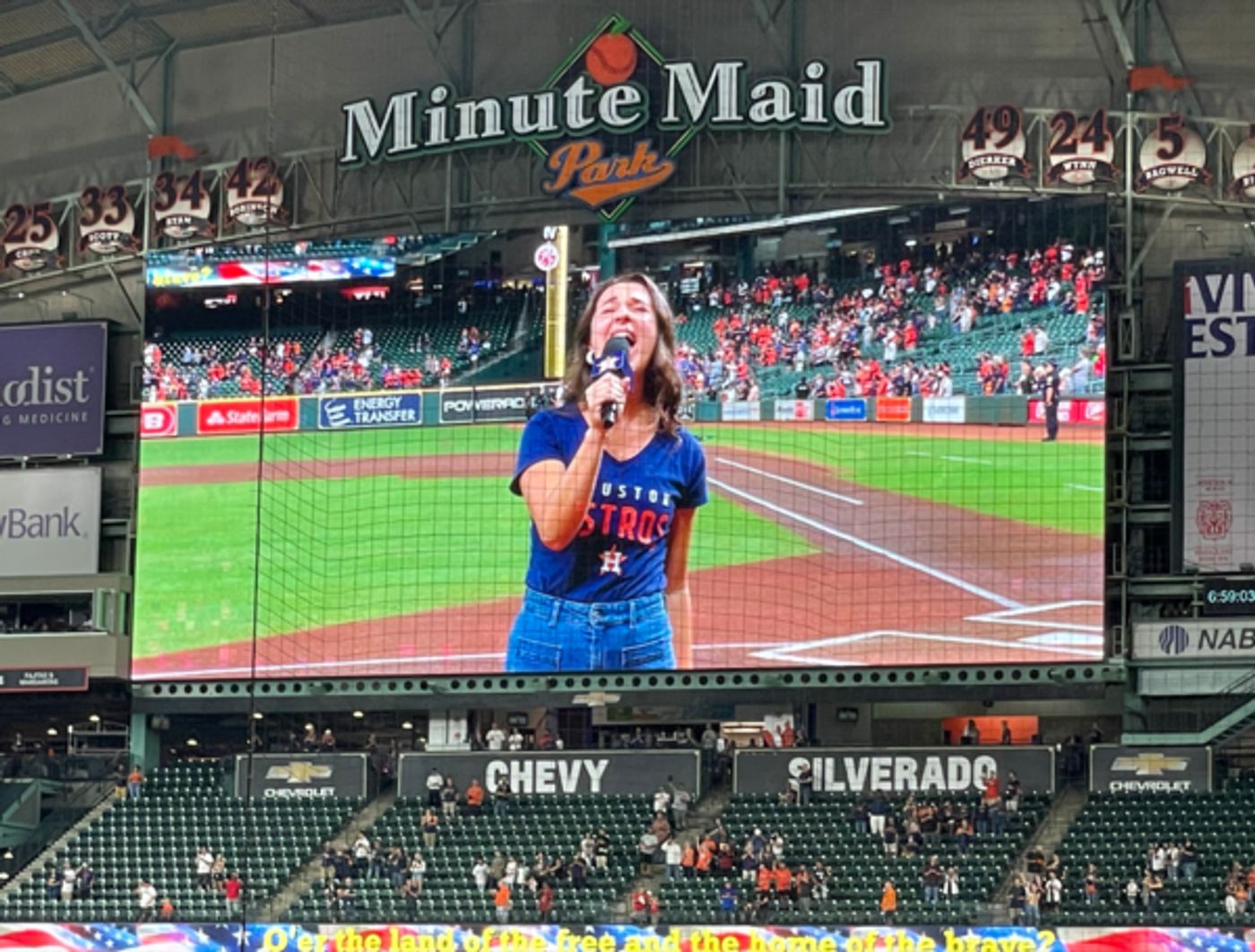 Photos: LEND ME A SOPRANO's Mia Pinero Performs the National Anthem at Astros vs. Texans Game  Image