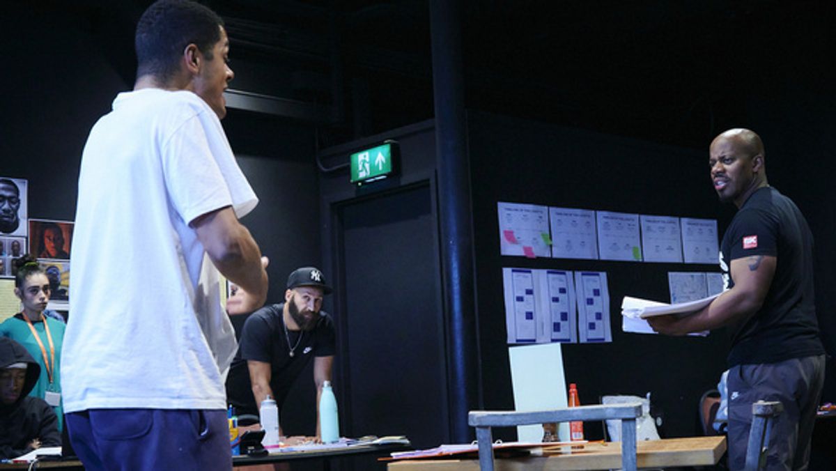 Dylan Brady and Daniel J Carver rehearse with director Jay Zorenti-Nakhid for Revealed at Bristol''s Tobacco Factory Theatres (credit: Mark Dawson) at 