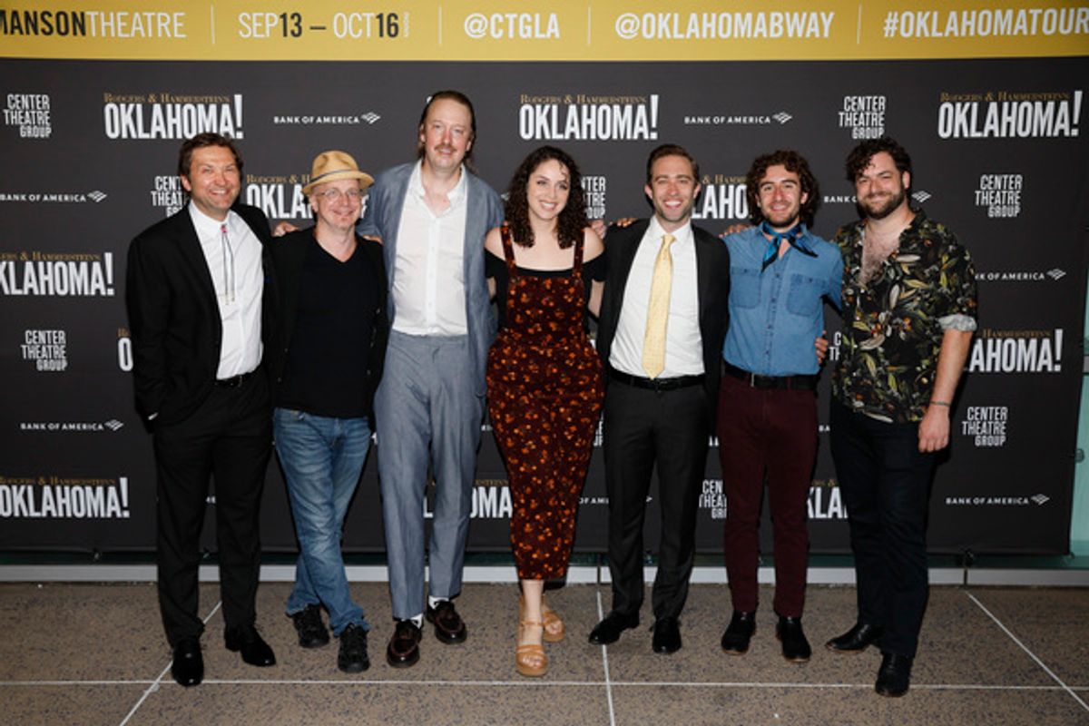From left, band member Josh Kaler, Associate Music Supervisor Michael Baller, band member Rick Snell, band member Olivia Breidenthal, conductor Andy Collopy, band members Dominic LaMorte and Justin Hiltner at 